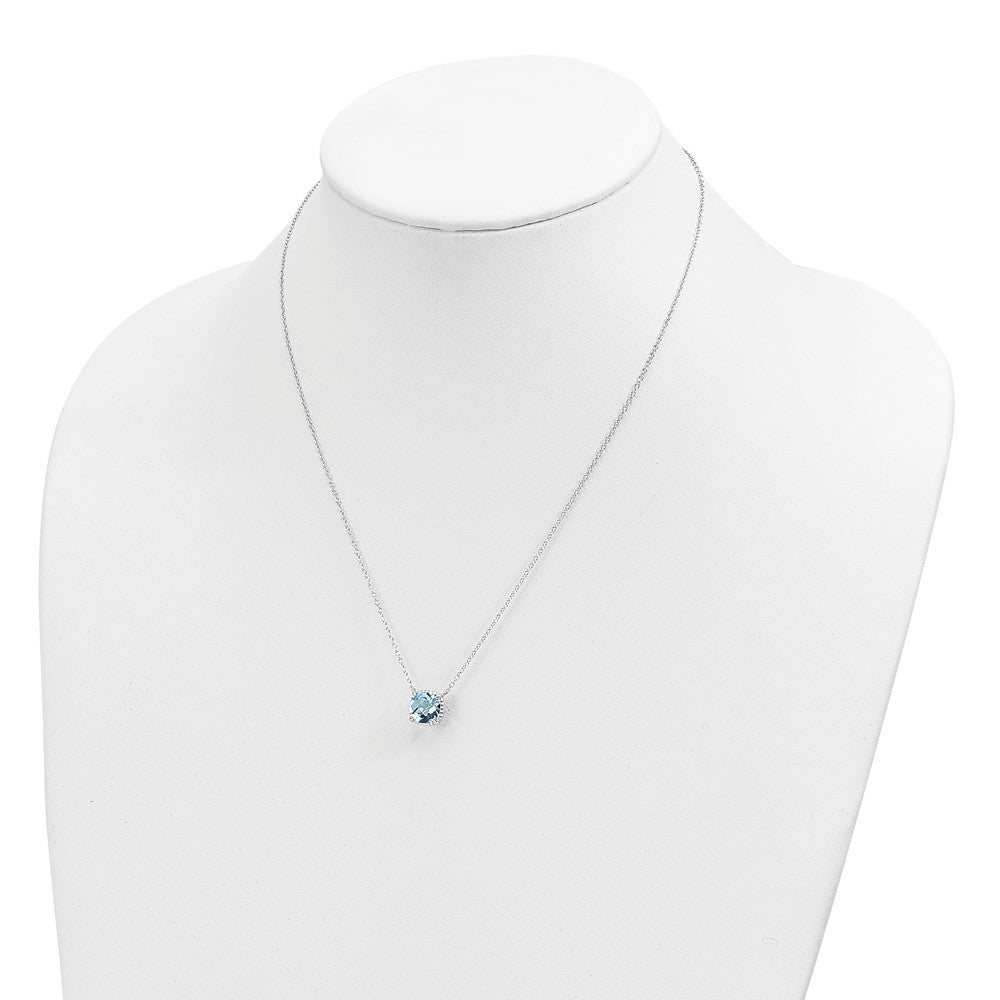 Sterling Silver Rhodium-plated Square Blue Topaz w/2 in ext. Necklace