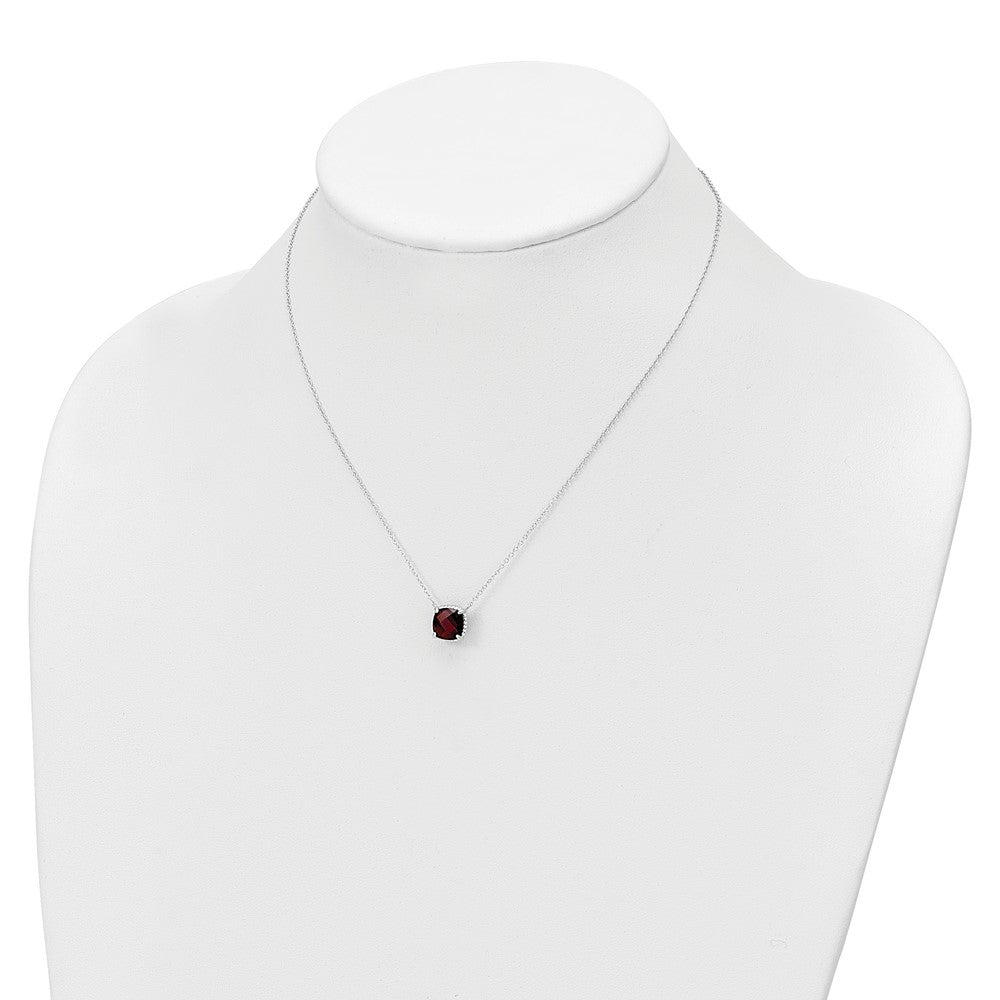 Sterling Silver Rhodium-plated Square Garnet w/2 in ext. Necklace