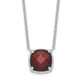 Sterling Silver Rhodium-plated Square Garnet w/2 in ext. Necklace