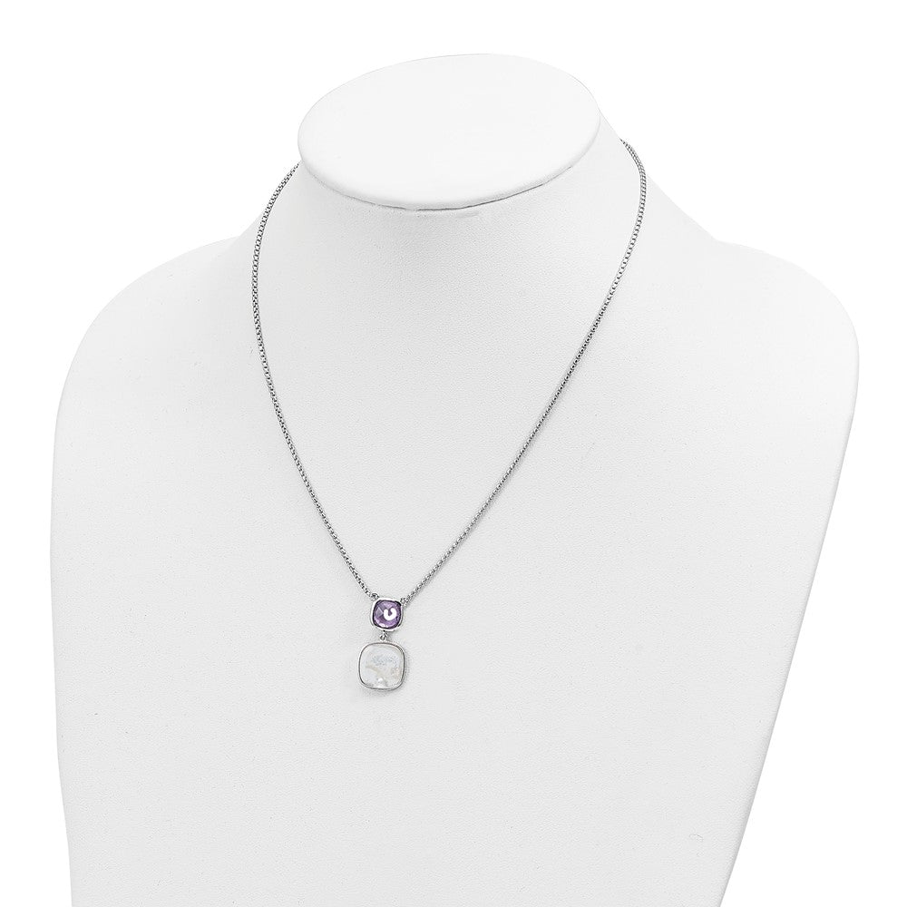 Sterling Silver Rhod-plated 3.68Amethyst/MOP w/2 in ext. Necklace