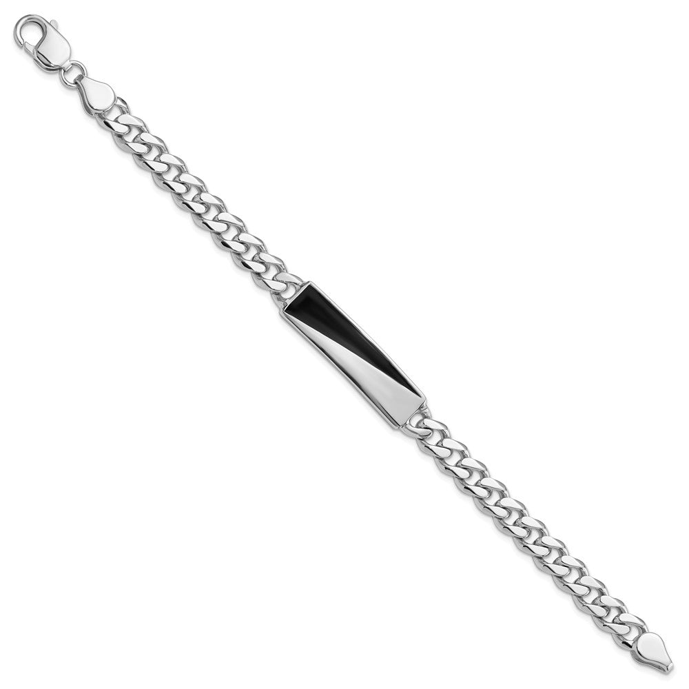 Sterling Silver Rhodium-plated Enameled Bar Men's Bracelet