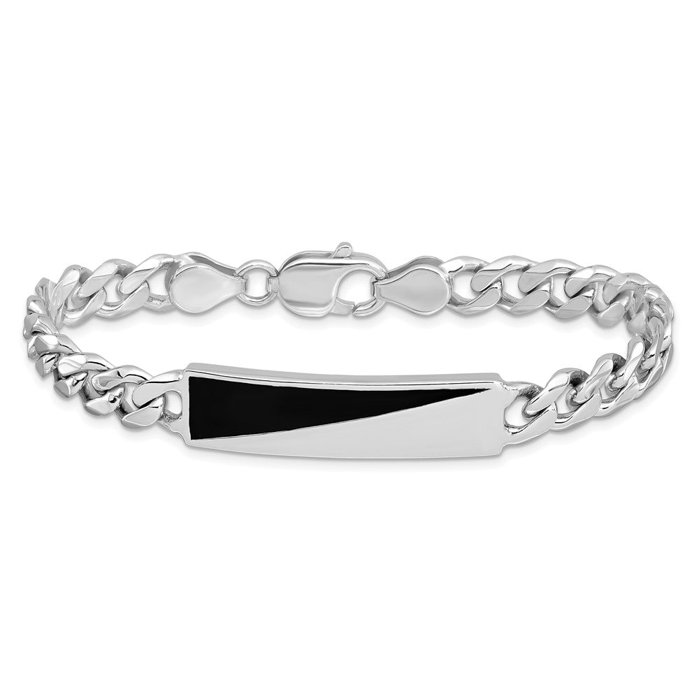 Sterling Silver Rhodium-plated Enameled Bar Men's Bracelet