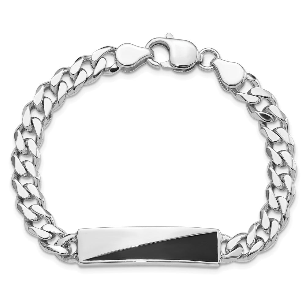 Sterling Silver Rhodium-plated Enameled Bar Men's Bracelet