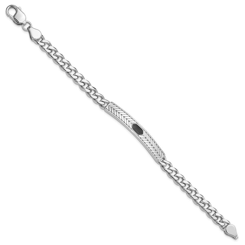 Sterling Silver Rhodium-plated Enameled Bar Men's Bracelet