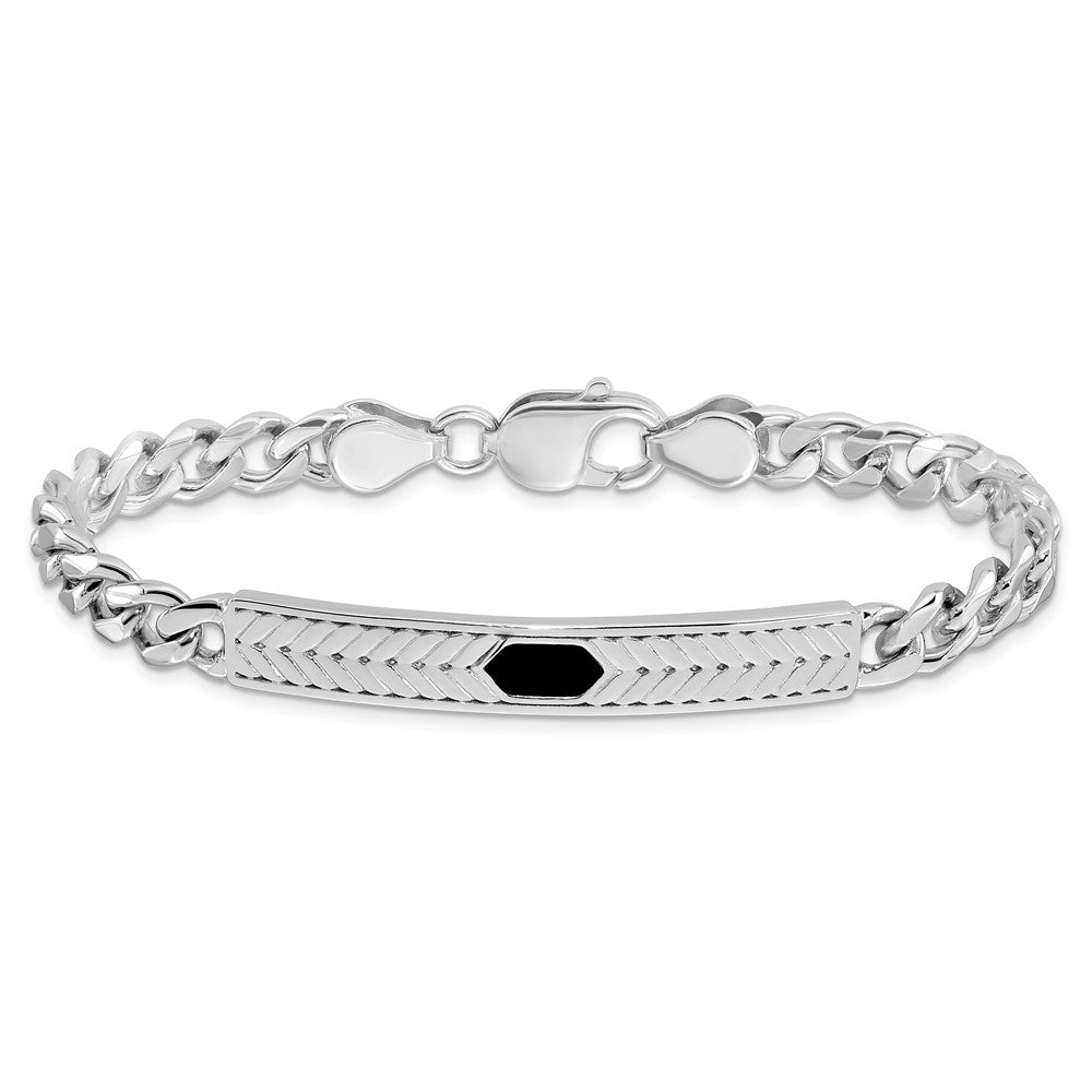 Sterling Silver Rhodium-plated Enameled Bar Men's Bracelet