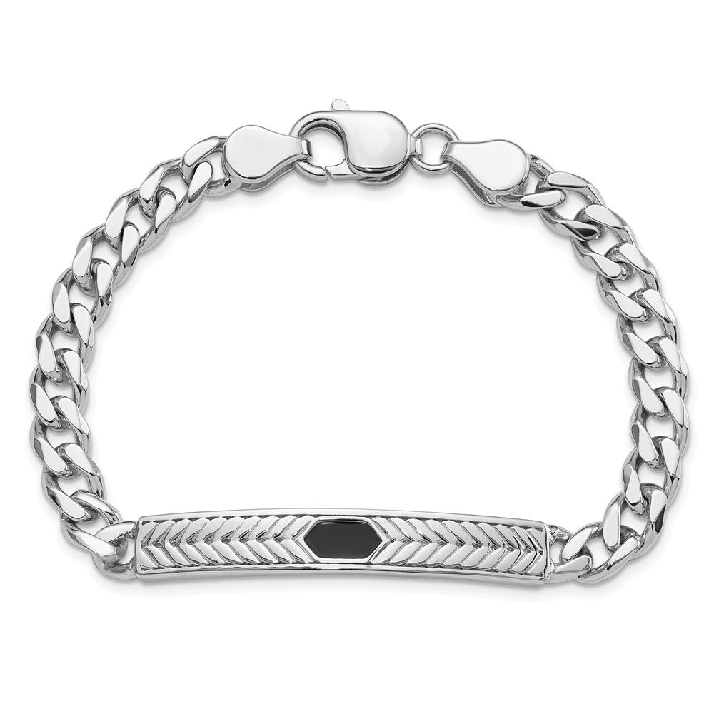 Sterling Silver Rhodium-plated Enameled Bar Men's Bracelet