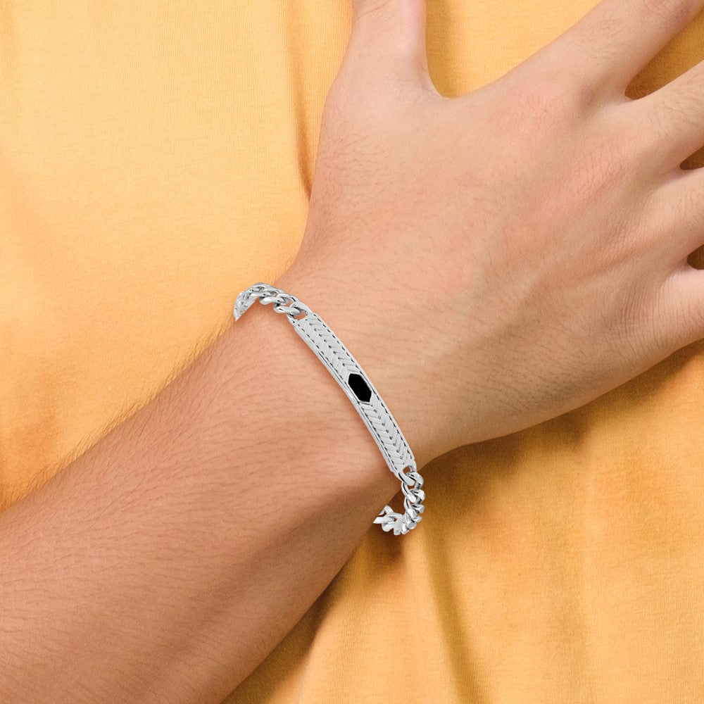 Sterling Silver Rhodium-plated Enameled Bar Men's Bracelet