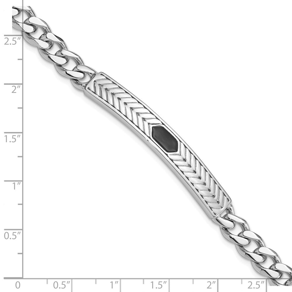 Sterling Silver Rhodium-plated Enameled Bar Men's Bracelet