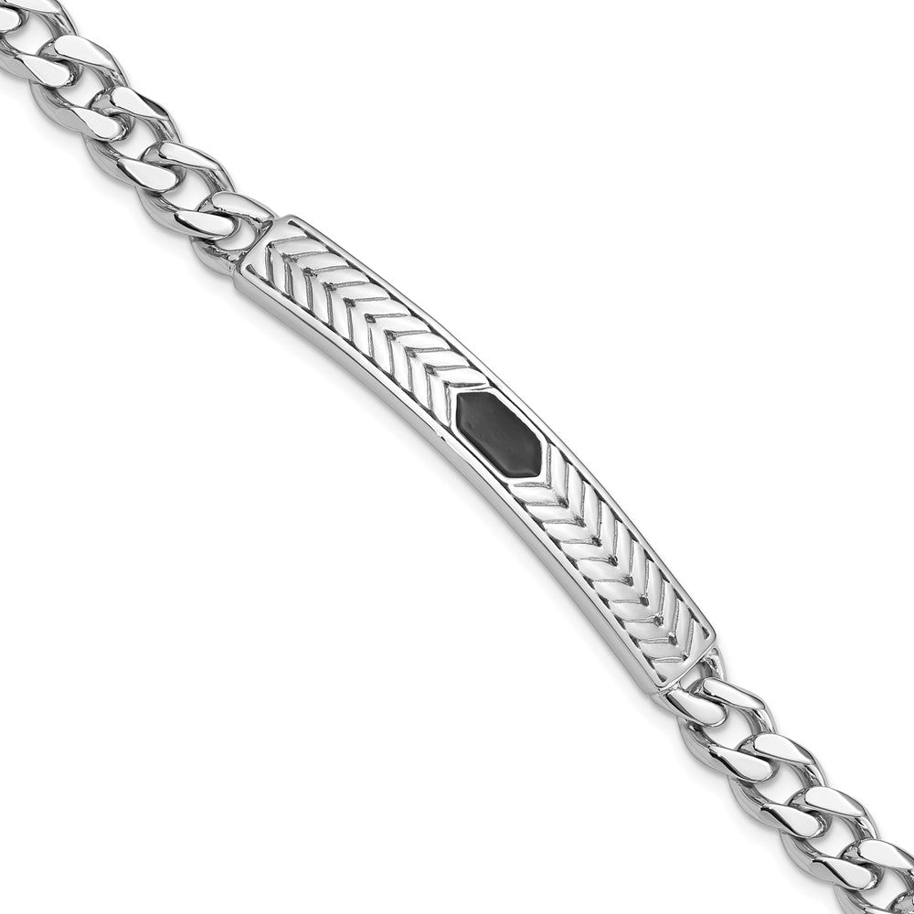 Sterling Silver Rhodium-plated Enameled Bar Men's Bracelet