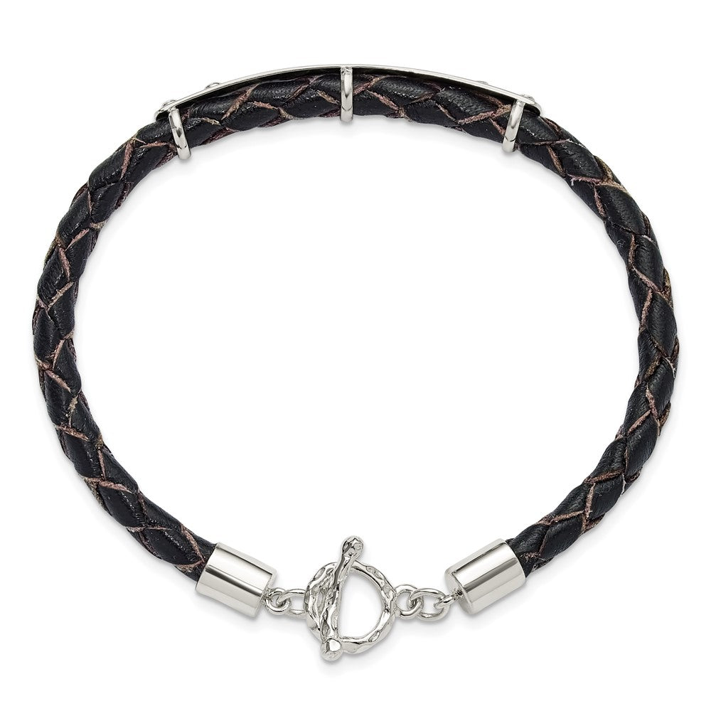 Sterling Silver Genuine Leather ID 8in Toggle Bracelet