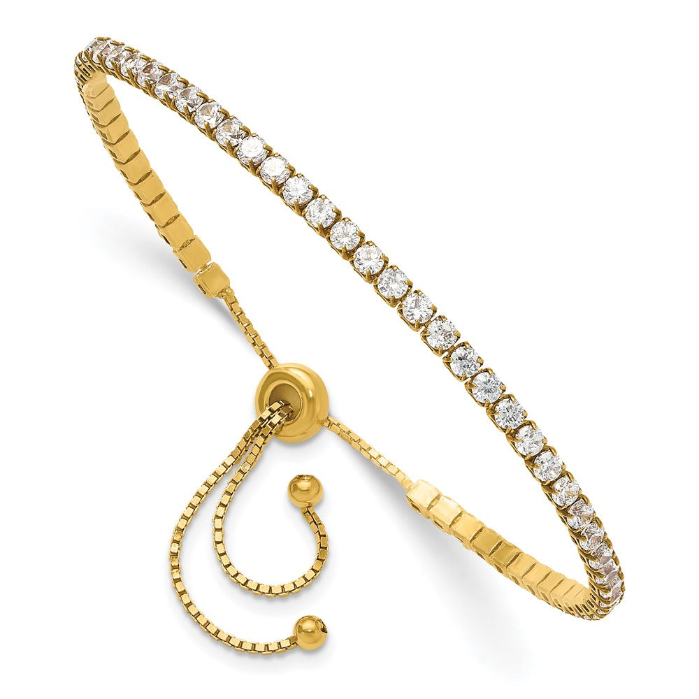 Sterling Silver Gold-plated CZ Adjustable Bracelet and Post Earring Set
