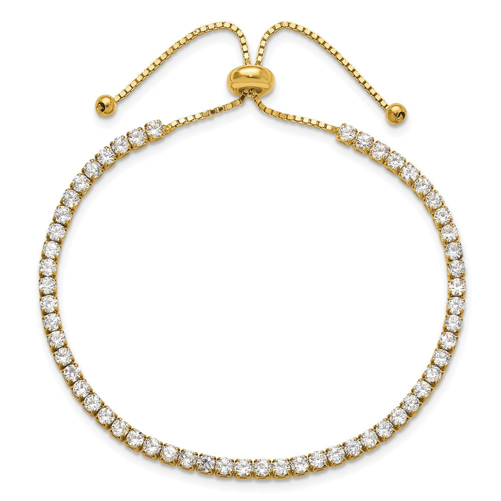 Sterling Silver Gold-plated CZ Adjustable Bracelet and Post Earring Set