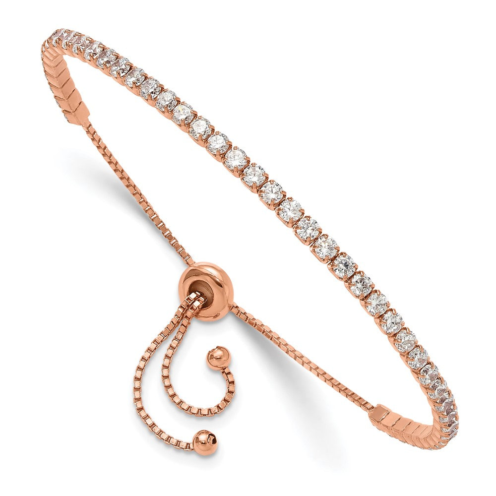 Sterling Silver Rose Gold-plated CZ Adjustable Bracelet and Earring Set