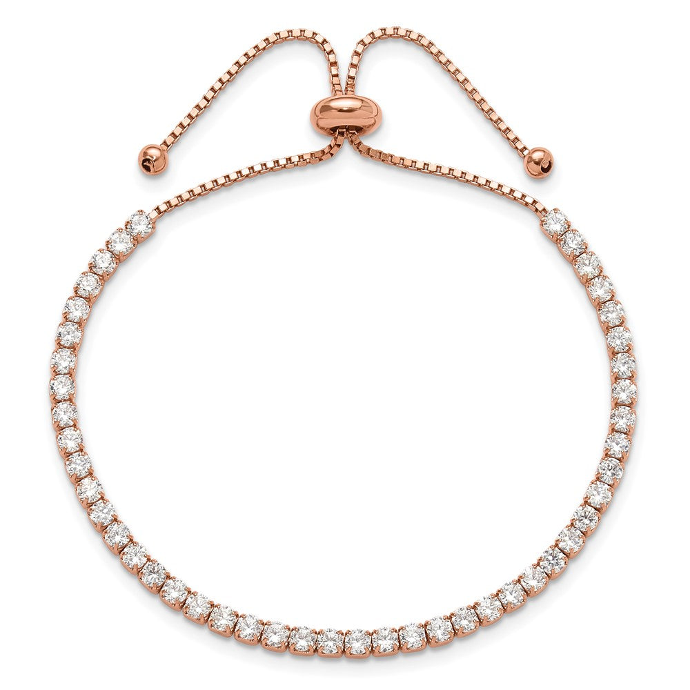 Sterling Silver Rose Gold-plated CZ Adjustable Bracelet and Earring Set