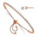 Sterling Silver Rose Gold-plated CZ Adjustable Bracelet and Earring Set