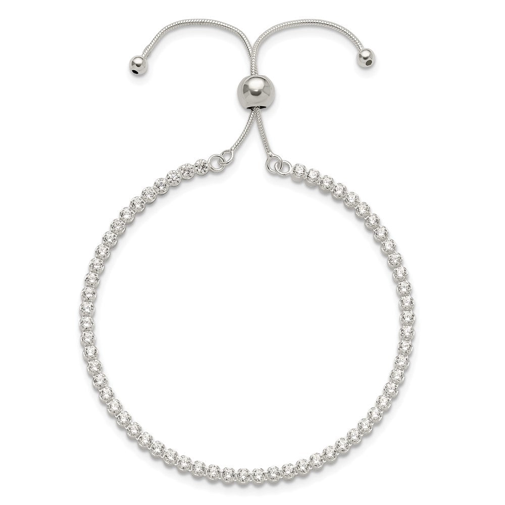 Sterling Silver Polished CZ Adjustable Bracelet