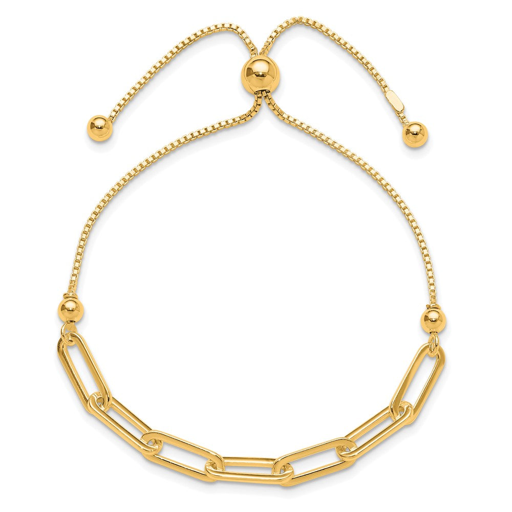 Sterling Silver Gold-plated Polished Paperclip Link Adjustable Bracelet