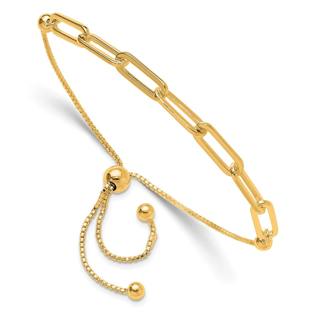 Sterling Silver Gold-plated Polished Paperclip Link Adjustable Bracelet