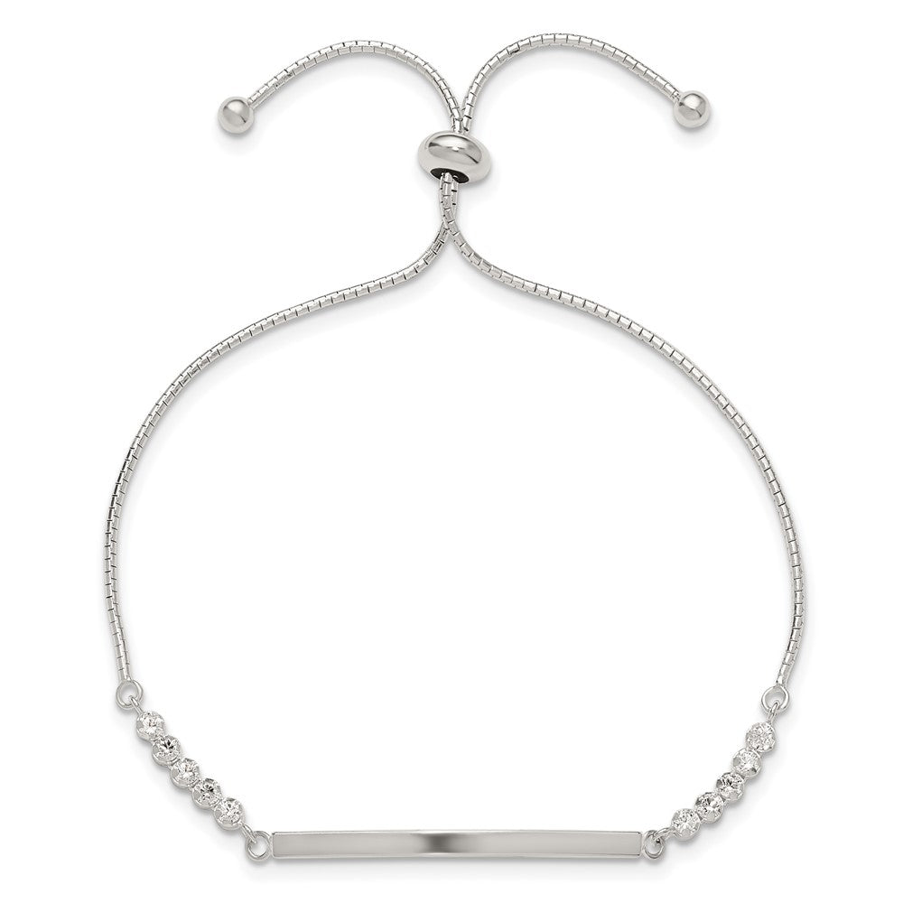 Sterling Silver Bar with CZ Adjustable Bracelet