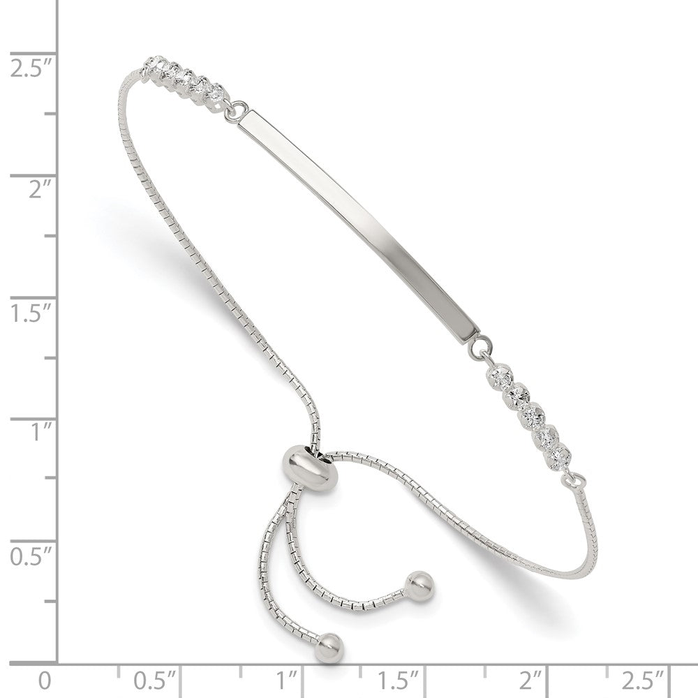 Sterling Silver Bar with CZ Adjustable Bracelet