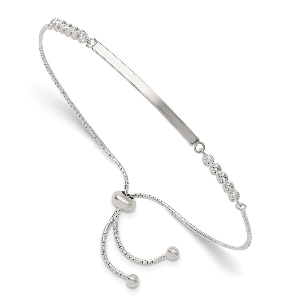 Sterling Silver Bar with CZ Adjustable Bracelet