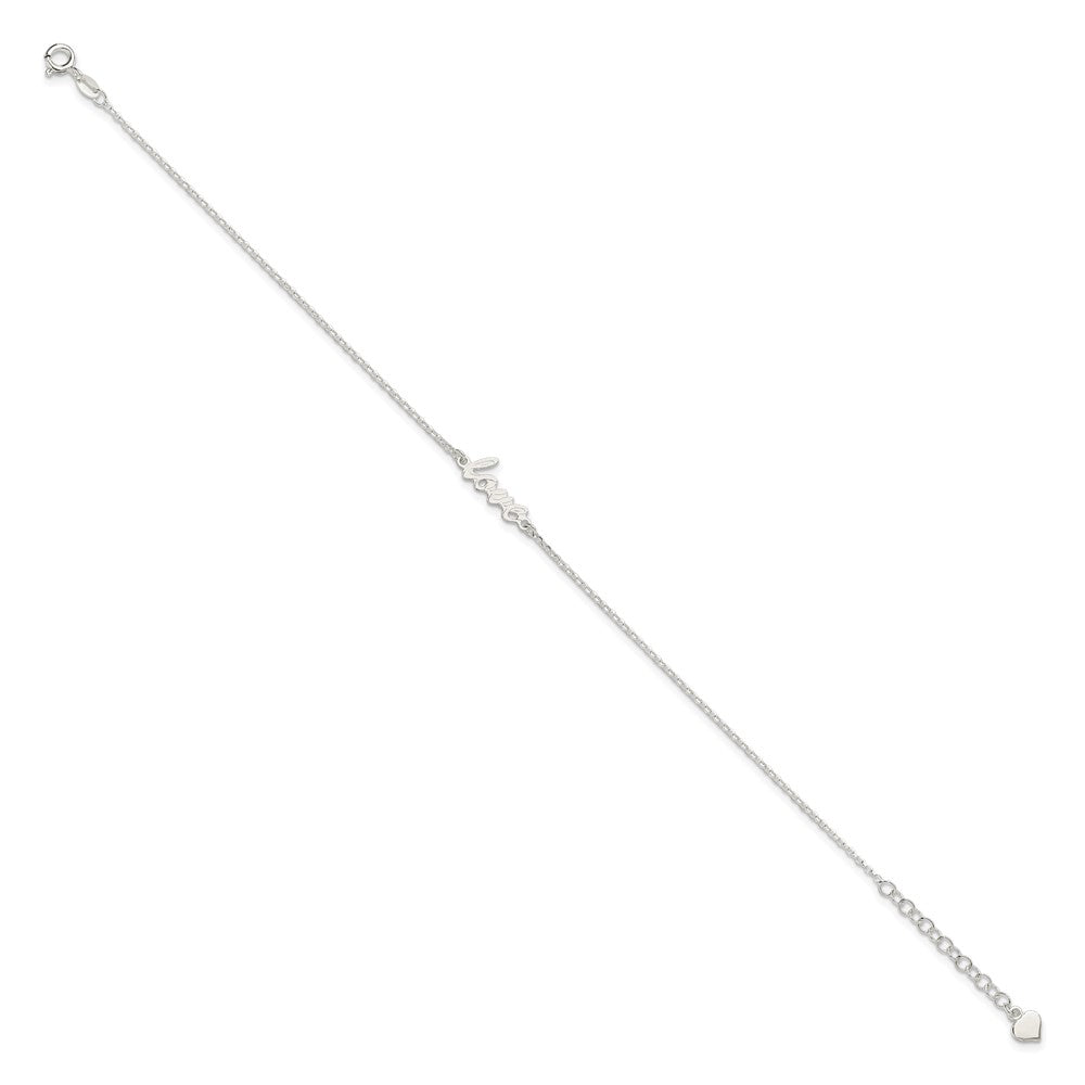Sterling Silver Polished LOVE 9in Plus 1in ext. Anklet