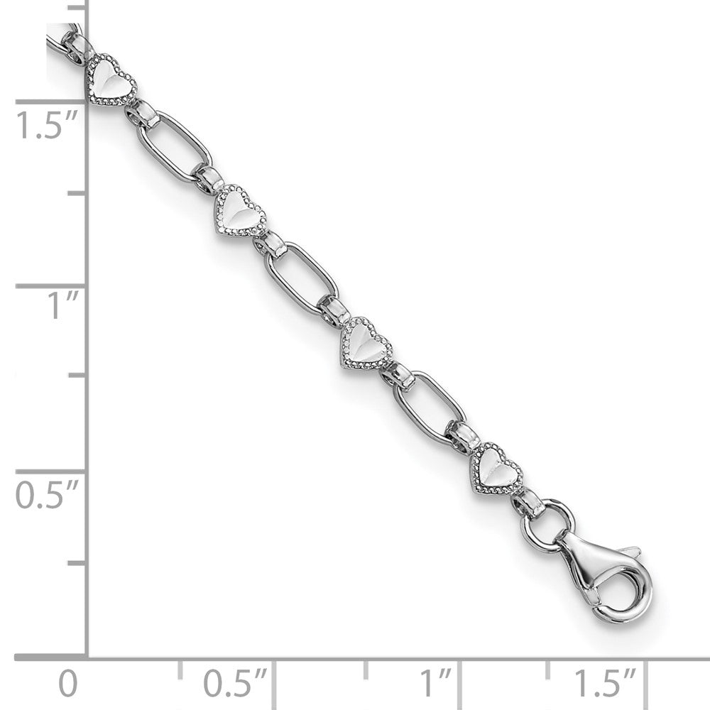 Sterling Silver Rhodium-plated Heart Link Anklet