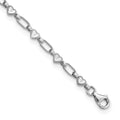 Sterling Silver Rhodium-plated Heart Link Anklet
