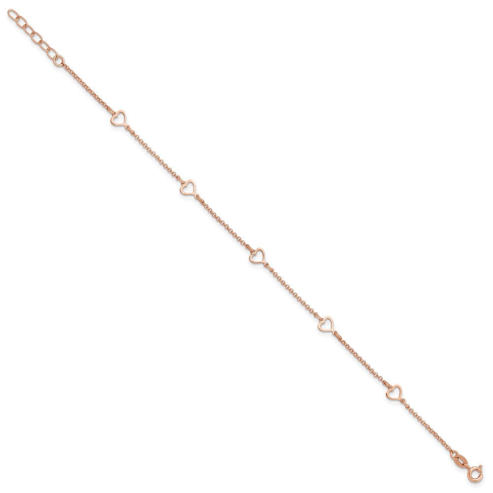 Sterling Silver Rose-tone Hearts 9in Plus 1in ext Anklet