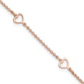 Sterling Silver Rose-tone Hearts 9in Plus 1in ext Anklet