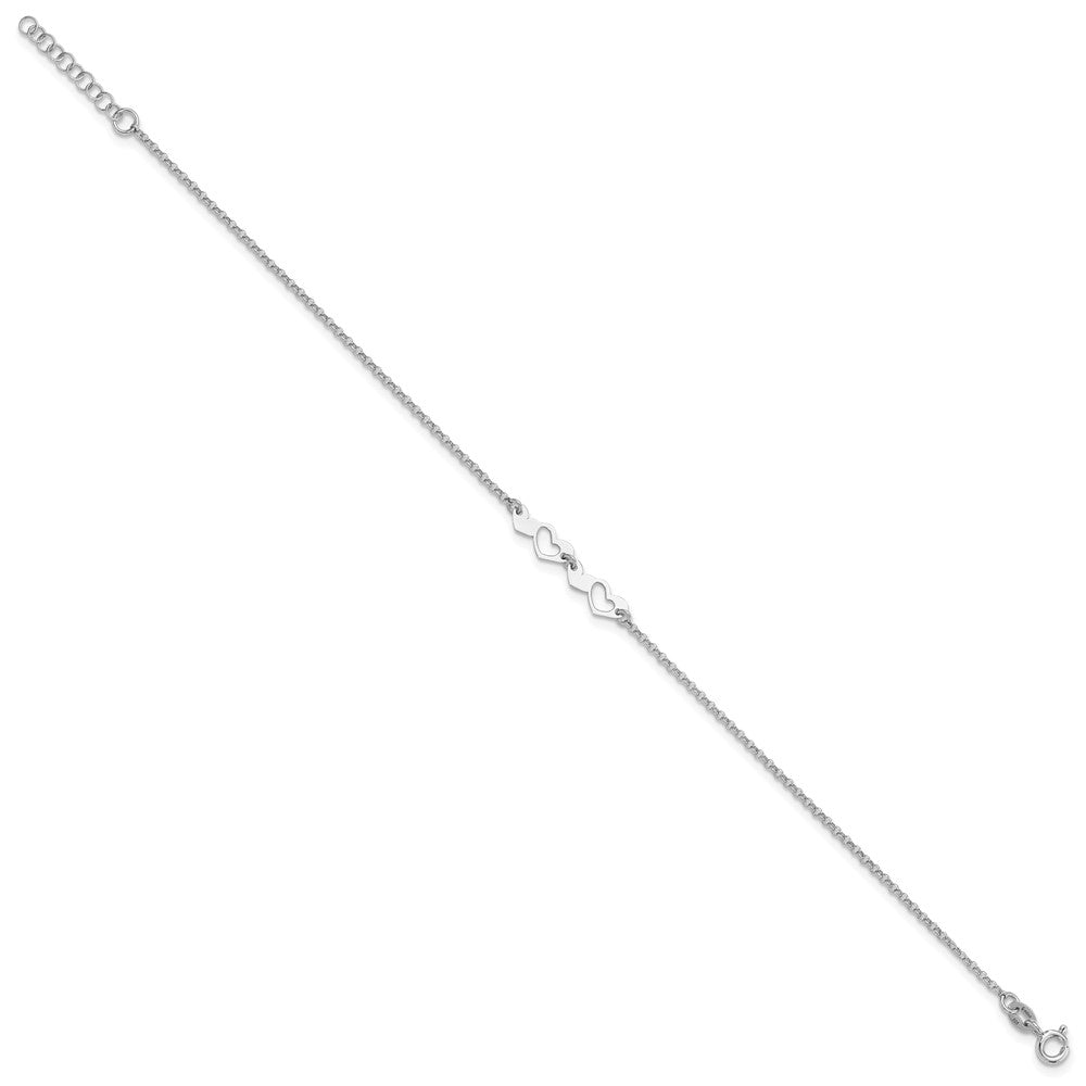 Sterling Silver Rhodium-plated Hearts Plus ext Anklet