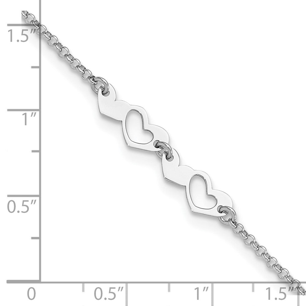 Sterling Silver Rhodium-plated Hearts Plus ext Anklet