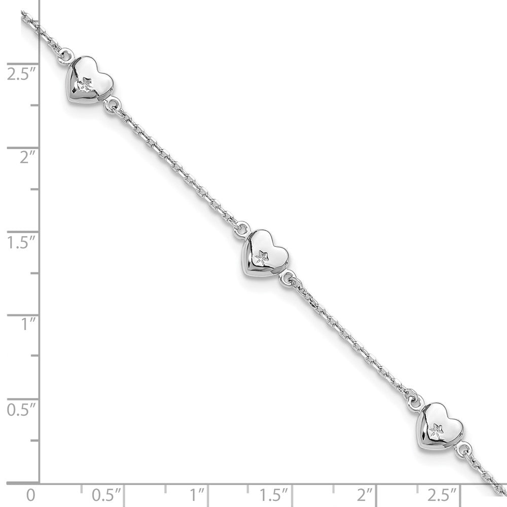 Sterling Silver Rhodium-plated Hearts Plus ext Anklet