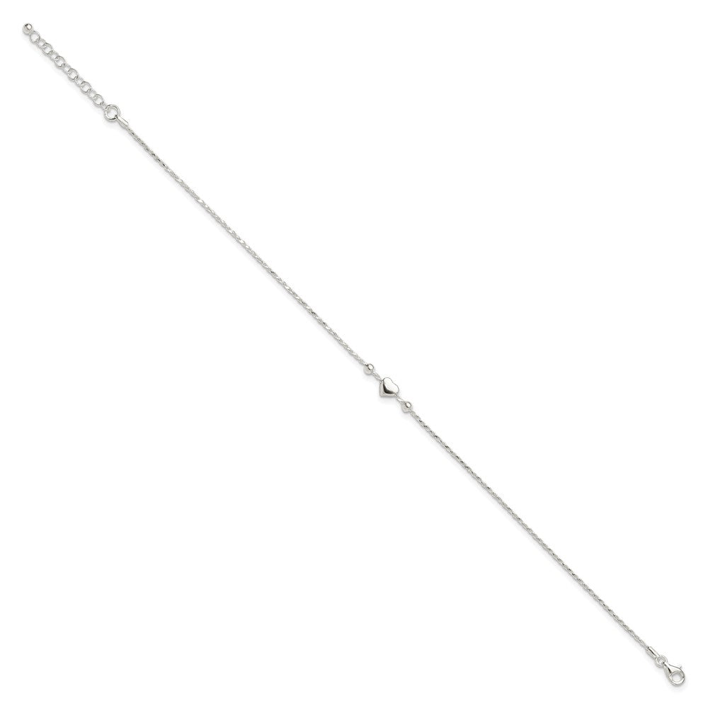 Sterling Silver Polished Heart Plus ext. Anklet