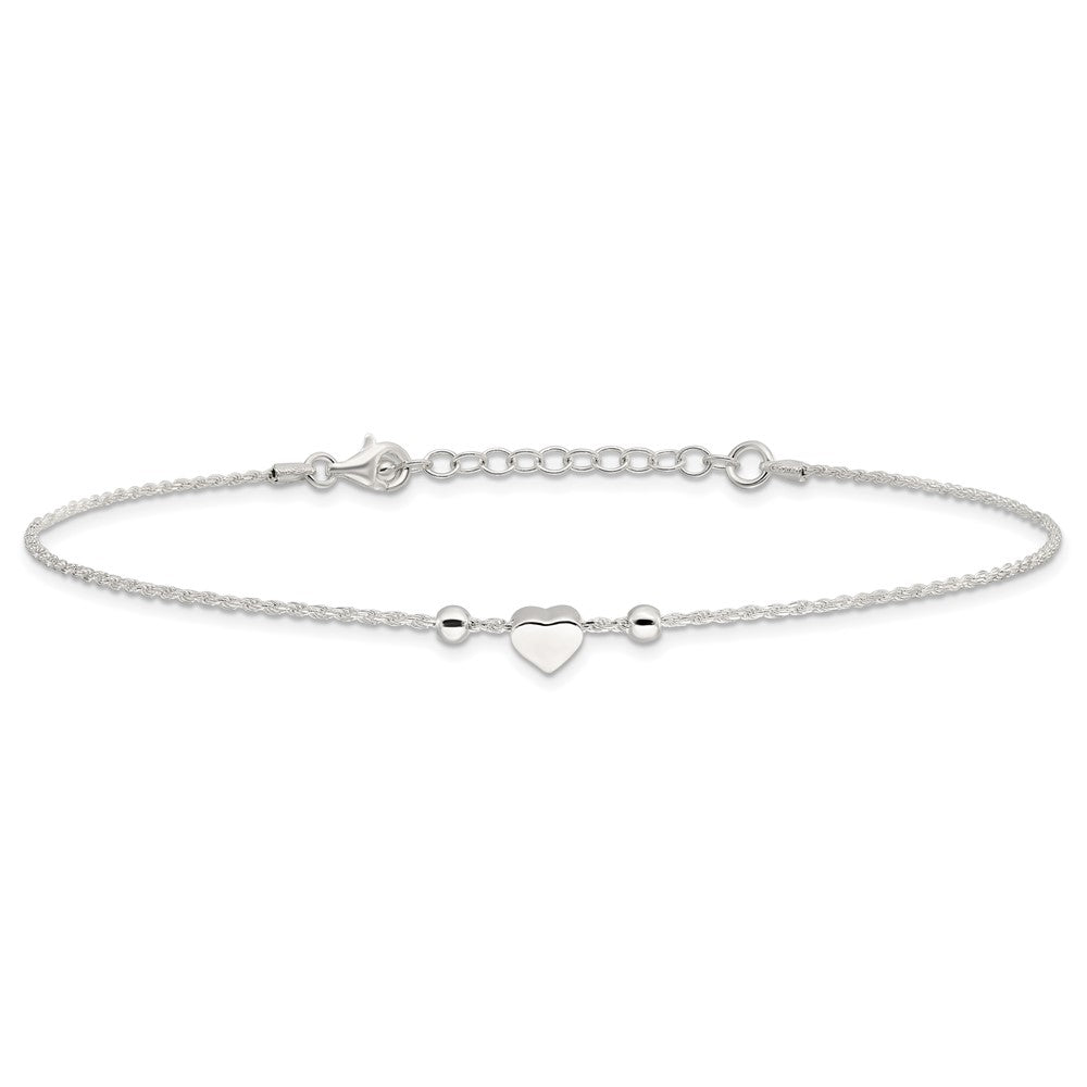 Sterling Silver Polished Heart Plus ext. Anklet