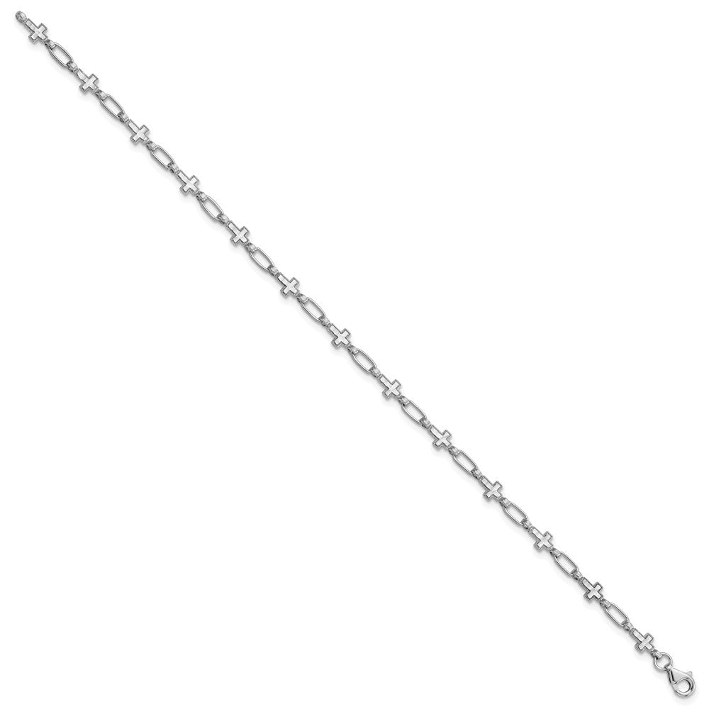 Sterling Silver Rhodium-plated Cross Anklet