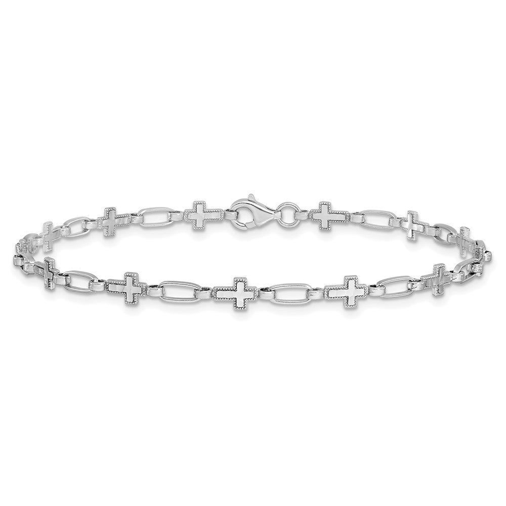 Sterling Silver Rhodium-plated Cross Anklet