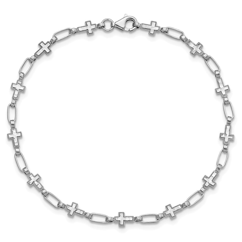 Sterling Silver Rhodium-plated Cross Anklet