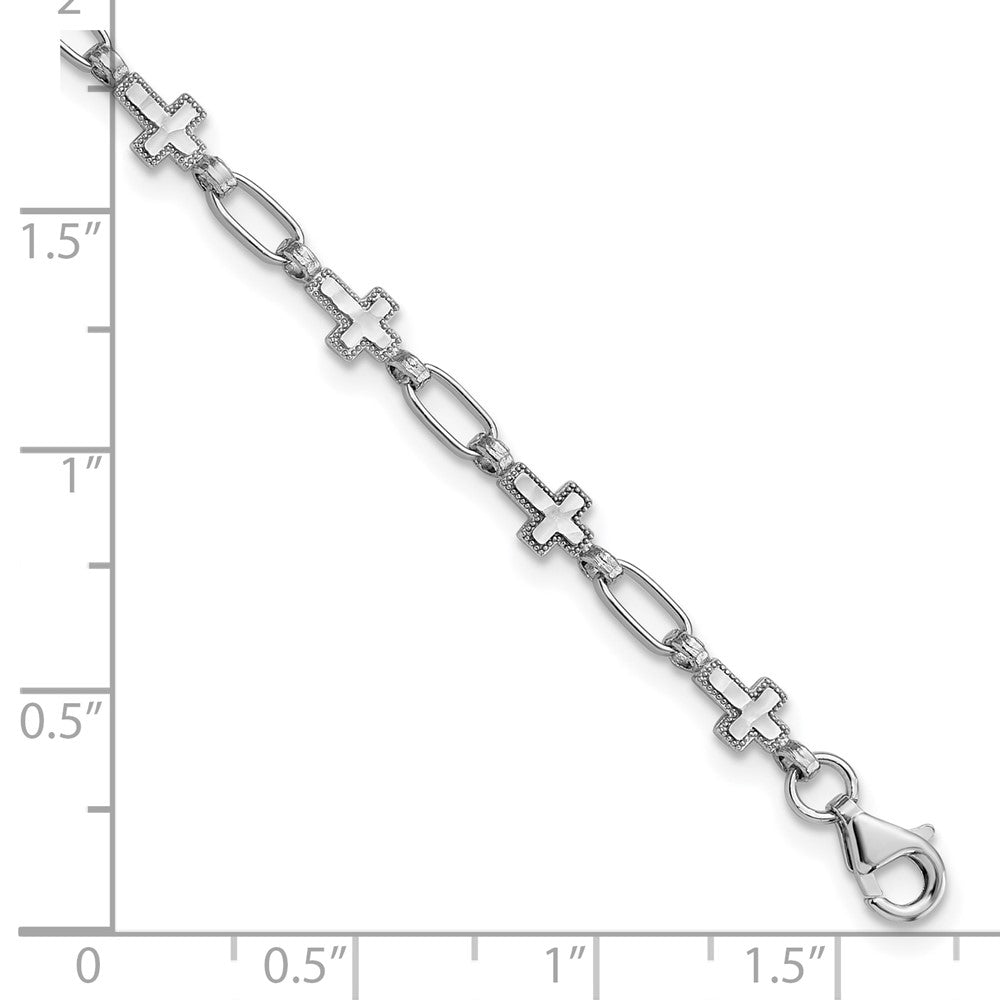 Sterling Silver Rhodium-plated Cross Anklet