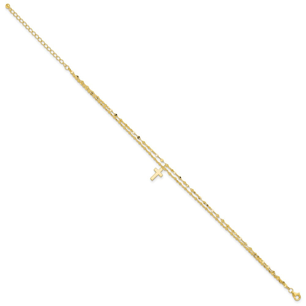 Sterling Silver Gold-plated 2-Strand Cross 8.75in Plus 2in ext Anklet