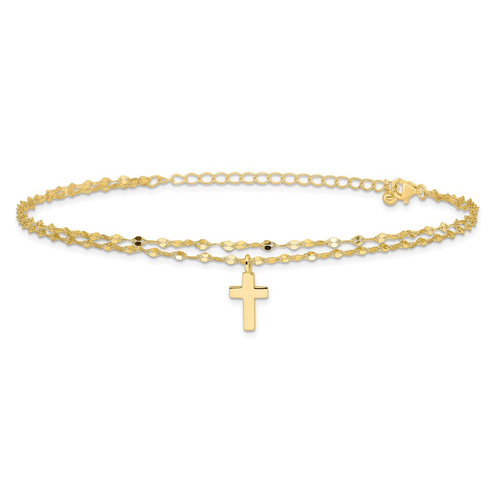 Sterling Silver Gold-plated 2-Strand Cross 8.75in Plus 2in ext Anklet