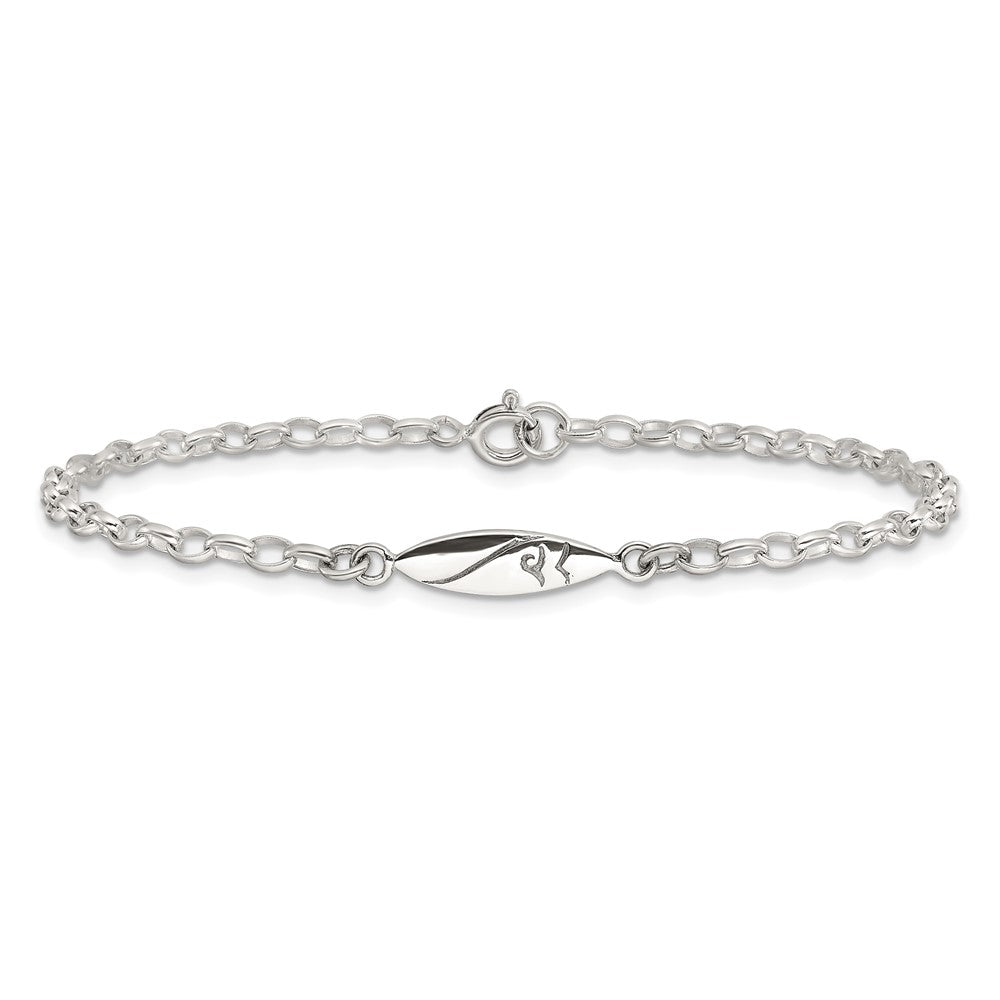 Sterling Silver Antiqued Polished Etched Surf Board 7.25in Link Bracelet