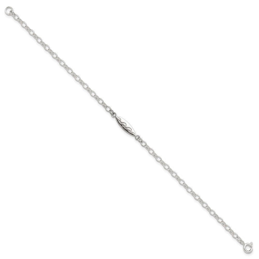 Sterling Silver Antiqued Polished Etched Waves Surfboard Link Anklet