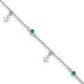 Sterling Silver Polished Blue CZ and Anchors 9in Plus 1in ext Anklet