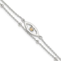 Sterling Silver Polished Created Opal Eye and Bead 9in Plus 1in ext Anklet