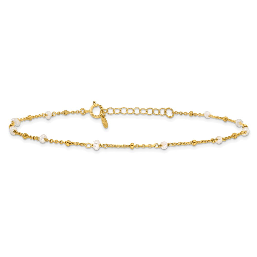 Sterling Silver Gold-plated 3mm FWC Pearl 9in Plus 1in ext Anklet