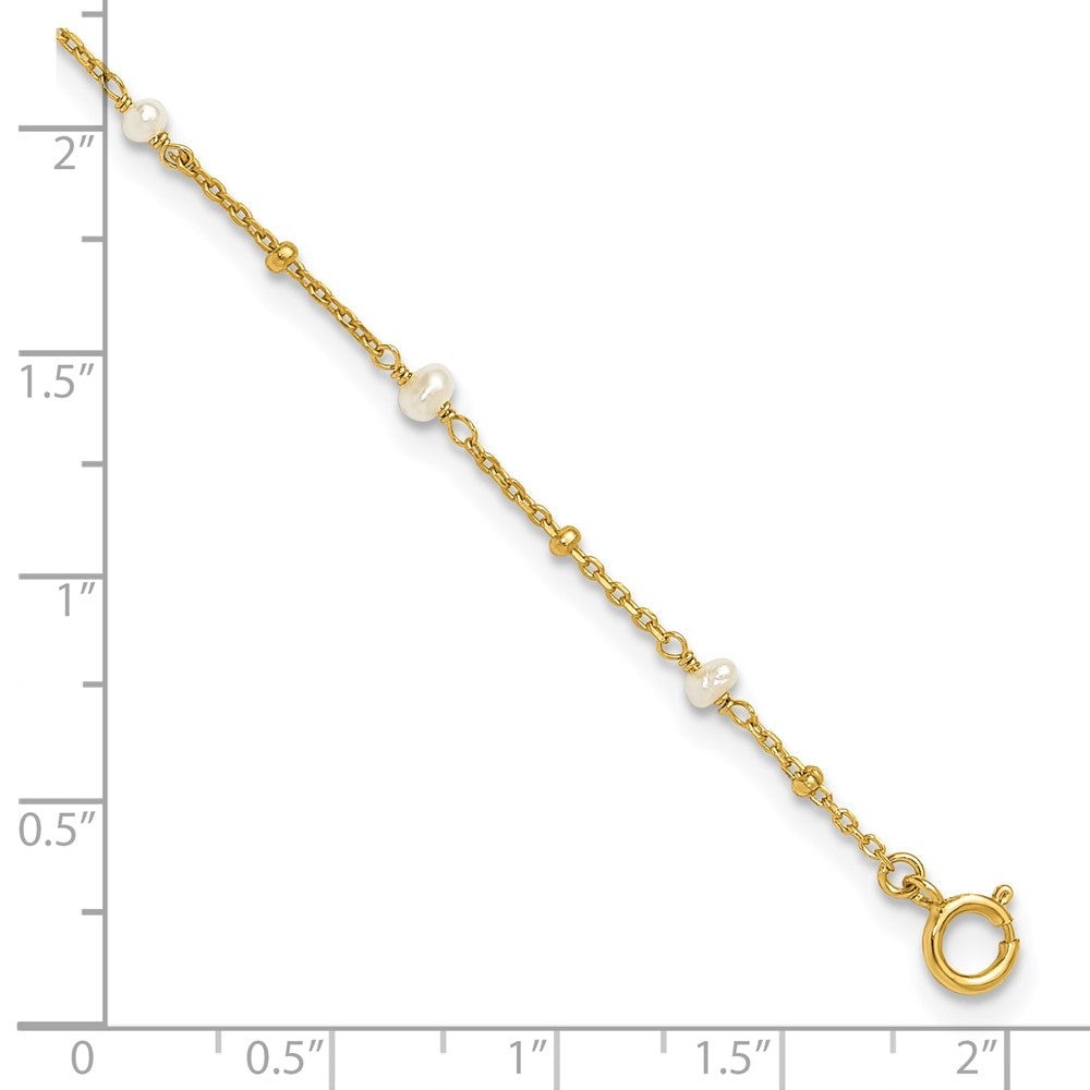 Sterling Silver Gold-plated 3mm FWC Pearl 9in Plus 1in ext Anklet