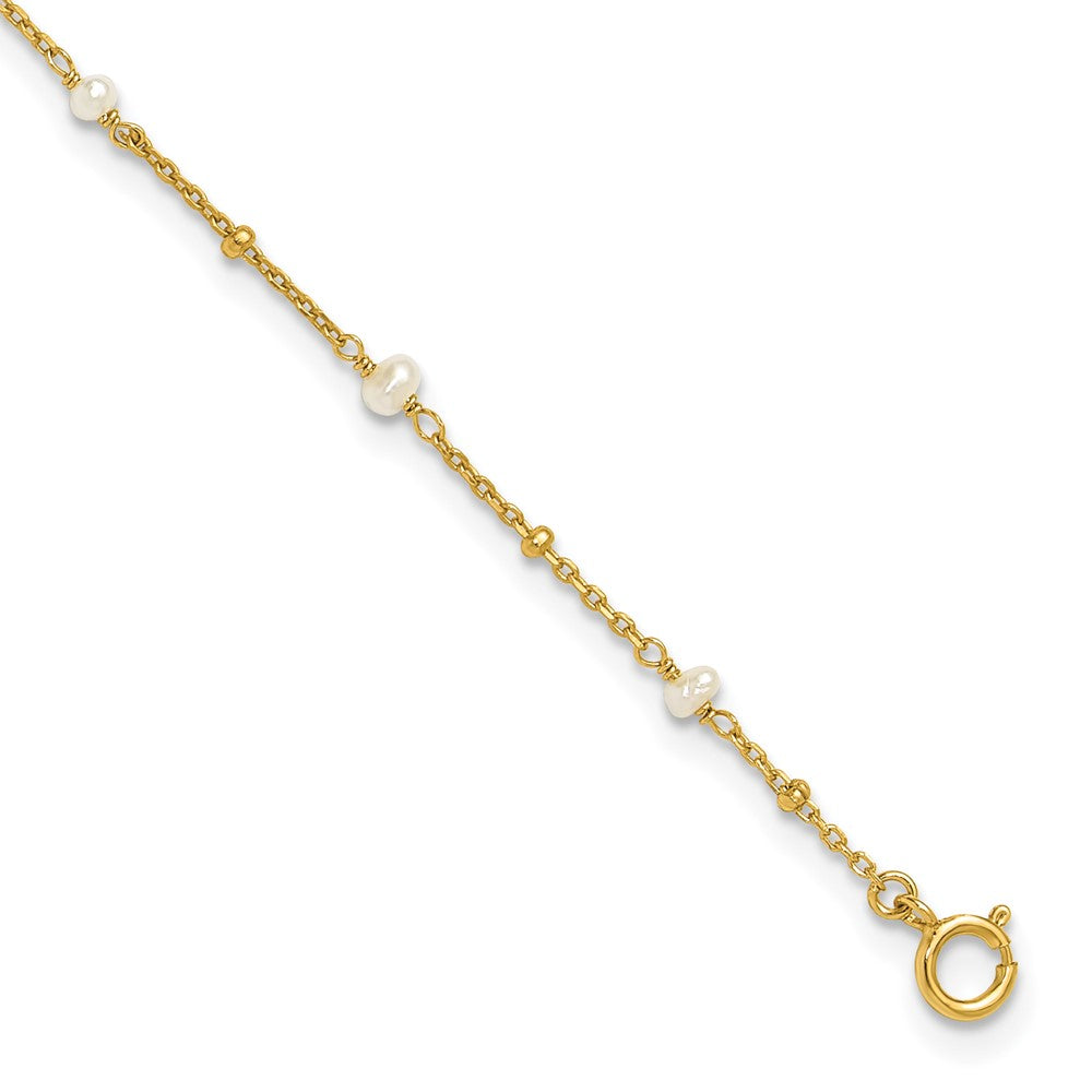 Sterling Silver Gold-plated 3mm FWC Pearl 9in Plus 1in ext Anklet