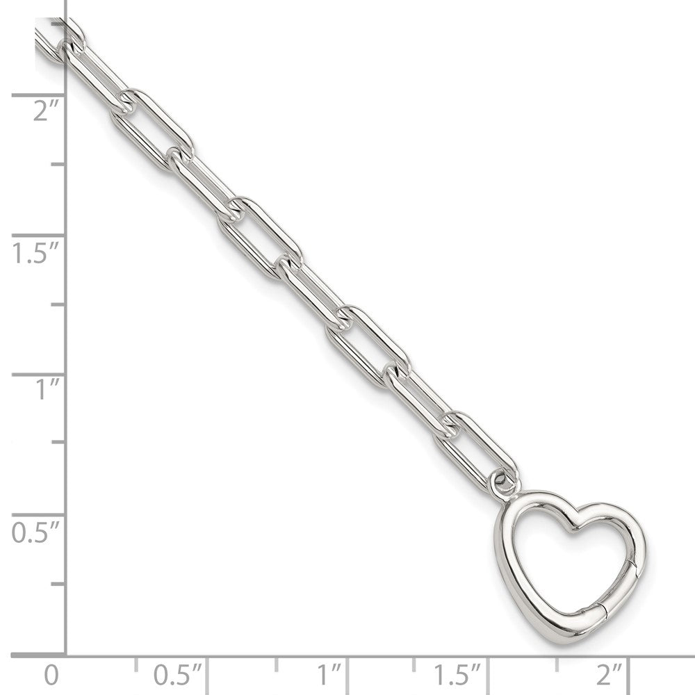 Sterling Silver Open Link 7.25in Heart Clasp Bracelet