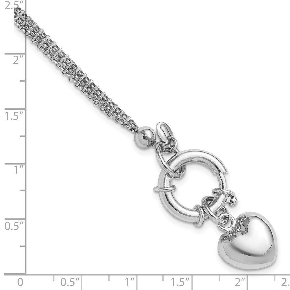 Sterling Silver Rhodium-plated Polished Puff Heart Dangle 6.5 Inch Bracelet